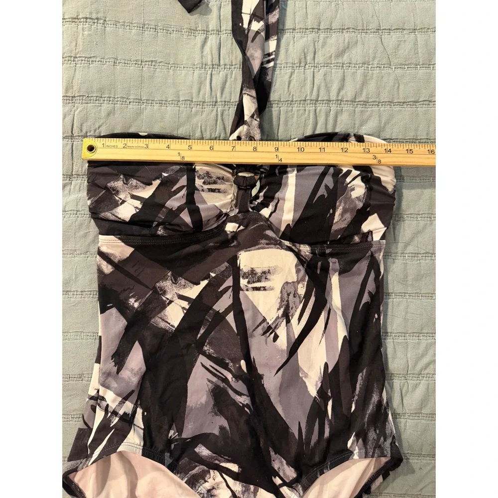 Michael Kors Womens Abstract Print Halter One Piece Swimsuit Black White Grey 12